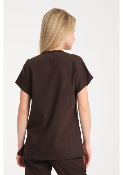 Üniforma V Yaka Acı Kahve Unisex Likralı Ütü Istemeyen Doktor Hemşire Takım Scrubs fırsatları