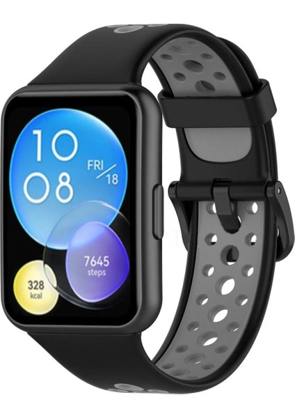 CPT83 Huawei Watch Fit 2 Spor Delikli Kordon - Siyah-Gri
