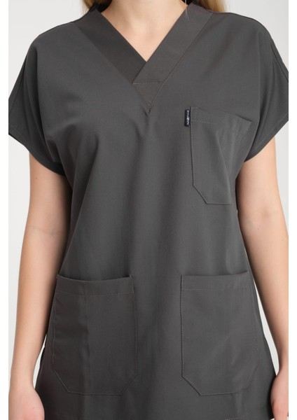 Üniforma V Yaka Antrasit Gri Unisex Likralı Ütü Istemeyen Doktor Hemşire Takım Scrubs fırsatları