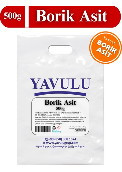 Borik Asit (Acide Borique) Gyn Borik Asit %99,99 Saf 500GRAM (0.5kg)