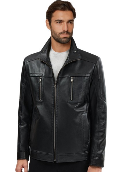 Almeida Hakiki Deri Erkek Premium Siyah Ceket