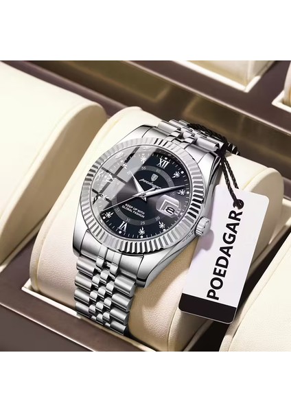 Poedagar Kadın Kol Saati Paslanmaz Çelik Gövde Titanyum Kasa Su Geçirmez Mekanizma Siyah-Gümüş fiyatları