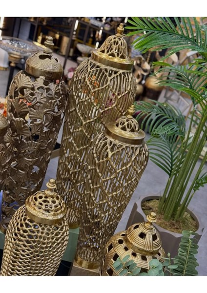 2'li Kapaklı Pirinç Vazo Küp 95-85 cm