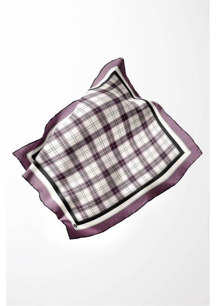 Twill Ekose Desenli Lila Renkli 90X90 Eşarp (Ipek Içermez) Kenar Dikiş Şekli El Dikişli modelleri