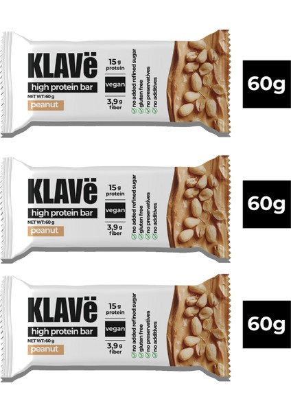 Yüksek Protein Bar Kutusu Yer Fıstıklı - 60 g x 3 Adet