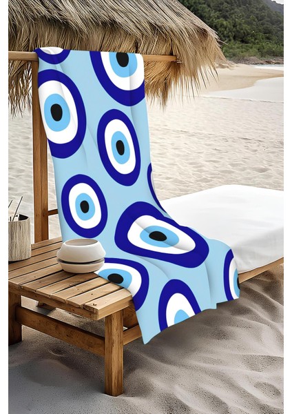 Dijital Baskı Plaj Deniz Havlusu Nazar Boncuğu Desenli Peştamal HVL0208 modelleri