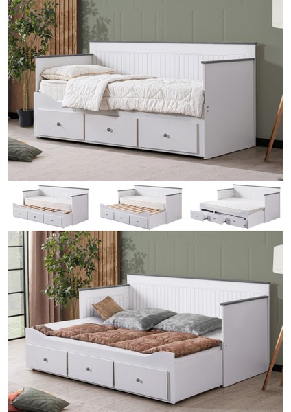 Yavrulu Karyola, Marmaris Divan Karyola Çekmeceli Açılır Çift Kişilik Karyola (Yataksız) - Antrasit