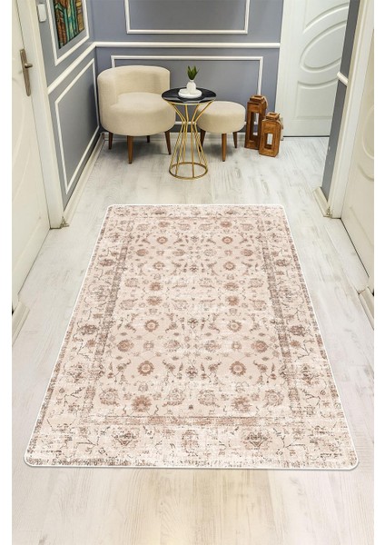 Parlak Kadife Kumaş Dijital Baskı Vintage Desenli Dot Kaymaz Tabanlı Halı H0282