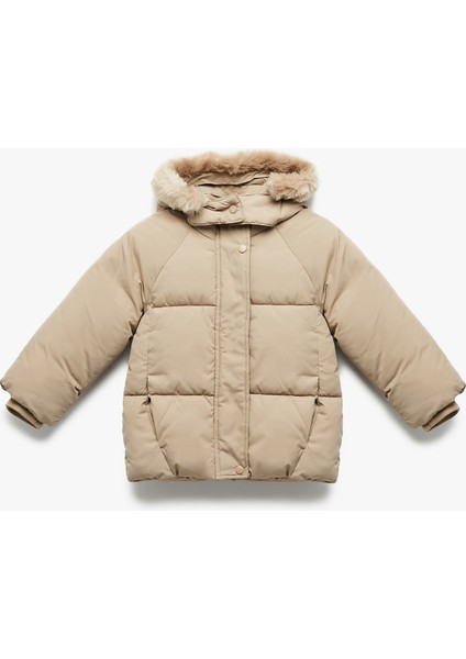 Kapşonlu Uzun Kollu Kapitone Şişme Mont