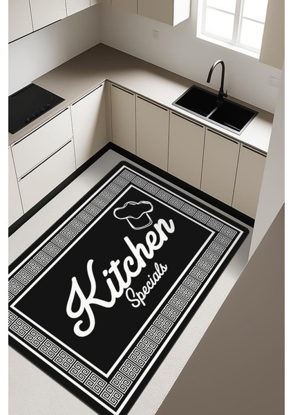 Kitchen Desenli Dijital Baskı Kaymaz Taban Mutfak Halısı H0053