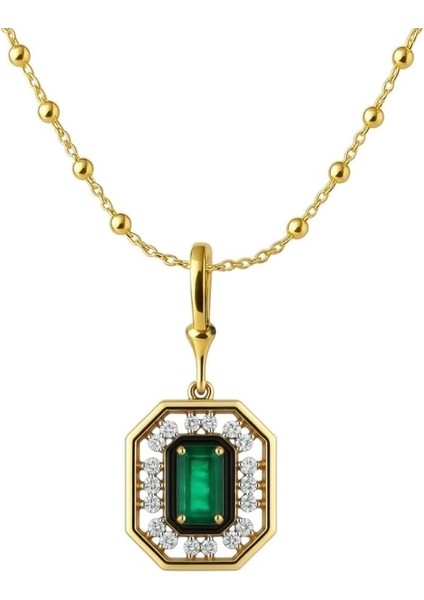 14 Ayar Altın Baget Kesim Yeşil Taşlı Kolye