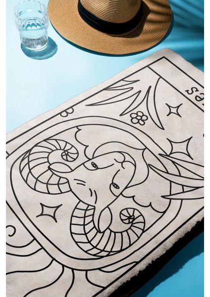 Dijital Baskı Plaj Deniz Havlusu Koç Burcu Desenli Peştamal HVL0041 fiyatları