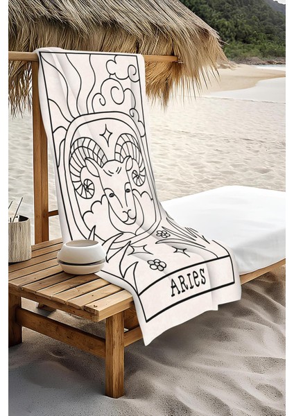 Dijital Baskı Plaj Deniz Havlusu Koç Burcu Desenli Peştamal HVL0041 modelleri