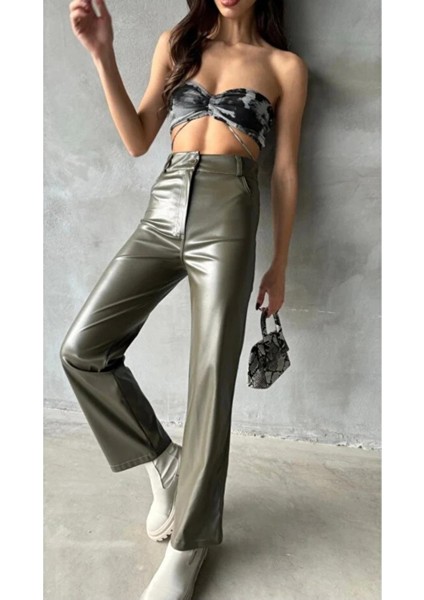 Yeşil Suni Deri Kadın Pantolon indirimleri