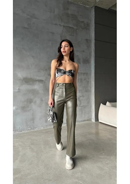 Yeşil Suni Deri Kadın Pantolon