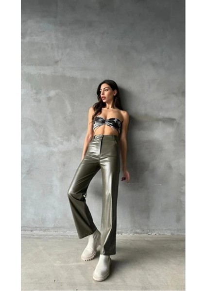 Yeşil Suni Deri Kadın Pantolon
