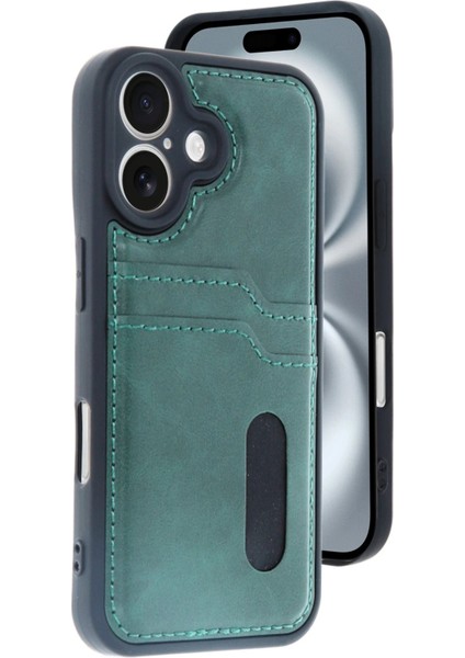 iPhone 16 Kılıf Sara Kartvizitli Deri Kılıf - Koyu YEŞIL-(5796) - TG0012-2R8RJ1 modelleri