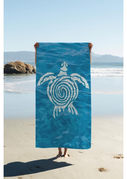 Dijital Baskı Plaj Deniz Havlusu Kaplumbağa Desenli Peştamal HVL0121