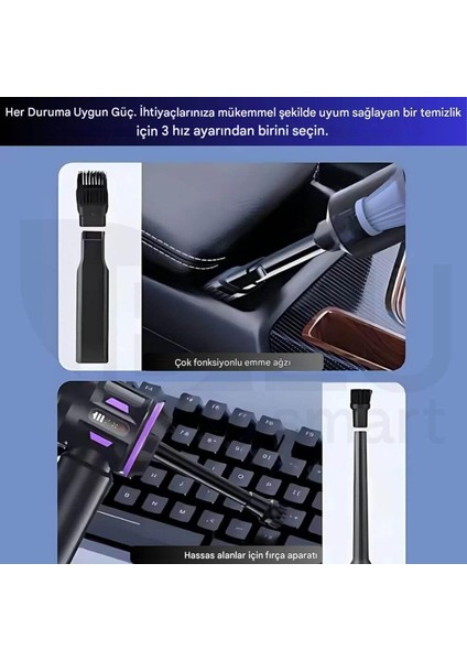 Mini Şarjlı Süpürge Üfleme Özelikli 8 Başlıklı Güçlü Motorlu Araba Ev Klavye ve Hasas Alan Temizliği indirimleri