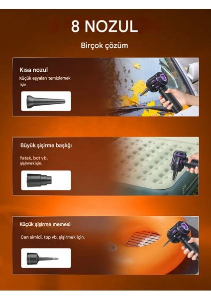 Mini Şarjlı Süpürge Üfleme Özelikli 8 Başlıklı Güçlü Motorlu Araba Ev Klavye ve Hasas Alan Temizliği