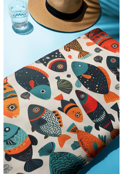 Dijital Baskı Plaj Deniz Havlusu Balık Desenli Peştamal HVL0118 fiyatları