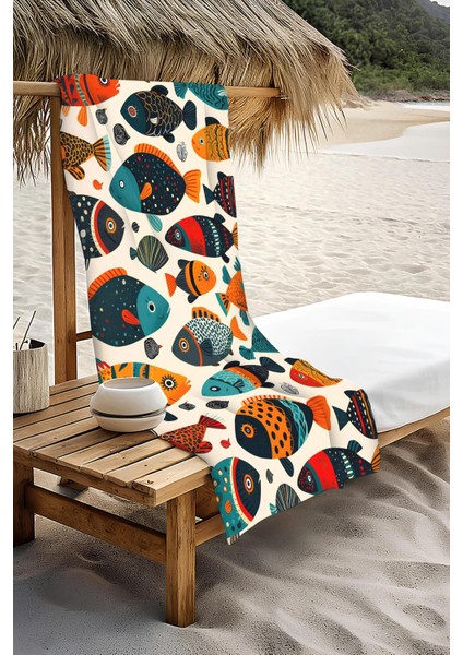 Dijital Baskı Plaj Deniz Havlusu Balık Desenli Peştamal HVL0118 modelleri