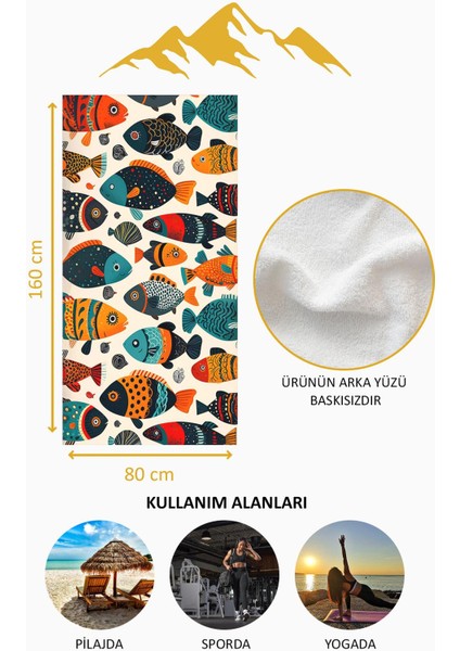 Dijital Baskı Plaj Deniz Havlusu Balık Desenli Peştamal HVL0118 fırsatları