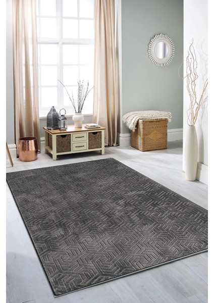 Rölyef Halı Yolluk Antrasit | Kaymaz Taban | Makinada Yıkanabilir | Salon, Mutfak & Koridor