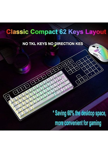 Trol Blue Switch Mini Rgb Oyun Klavyesi Gaming Mekanik 62 Tuşlu 18 Rgb LED USB Tip-C Kablosu Beyaz indirimleri