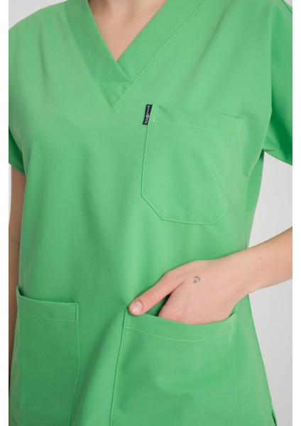 Üniforma V Yaka Fıstık Yeşil Unisex Likralı Ütü Istemeyen Doktor Hemşire Takım Scrubs fiyatları