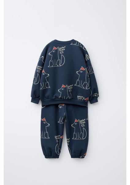 Erkek Çocuk Pamuklu Lacivert Kurt Baskılı Eşofman Takımı – Rahat Kesim modelleri