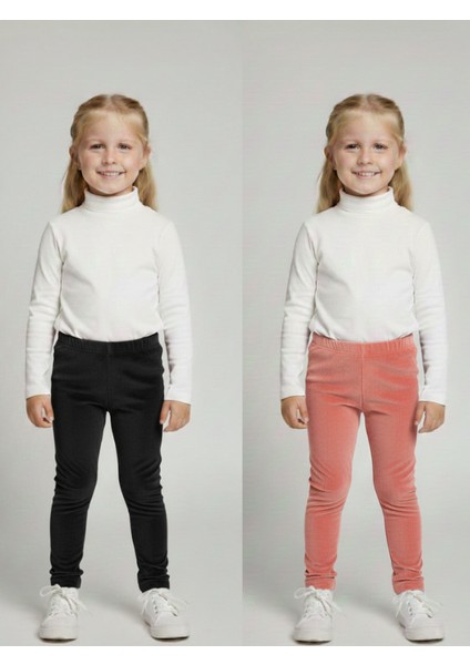 2li Kız Çocuk Fitilli Kadife Tayt - Rahat Kışlık Esnek Leggings