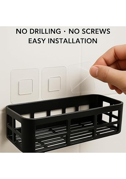 Duş Rafı – 2 Adet Paslanmaz Banyo Şampuanlık Organizer | Delmeden Montaj | Geniş Kapasiteli Duş Organizeri | Siyah Plastik Raf – Banyo Mutfak Uyumlu modelleri
