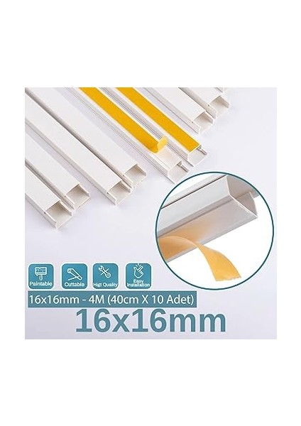 4 Metre (16X16MM) | Kendinden Yapışkanlı Kablo Kanalı | 4m (10 Adet x 40CM) | Kablo Gizleyici fiyatları
