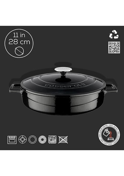 Metal Döküm Çok Amaçlı Yayvan Tencere, Trendy, 28 Cm, 3.51 L Hacim, Siyah fırsatları