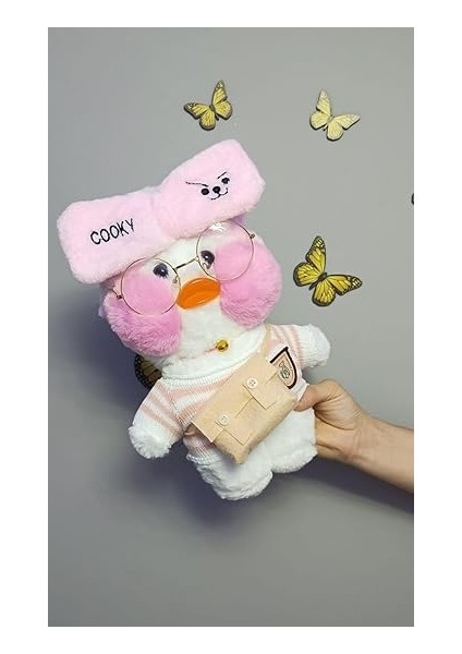 Kawaii Karikatür 30 cm Ördek Pembe Kıyafetli Aksesuarlı Beyaz fiyatları