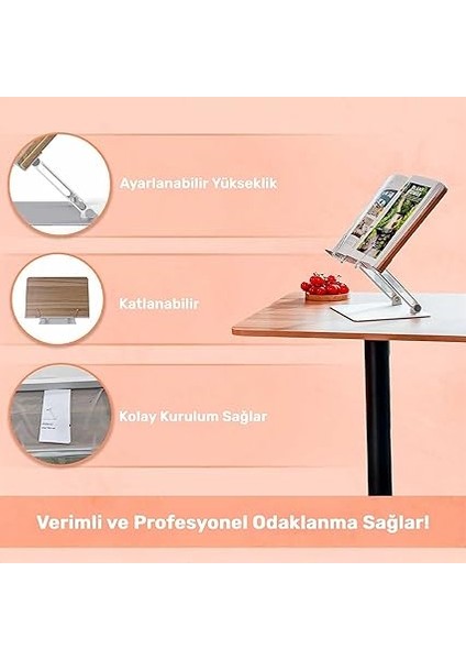 STD002 Okuma Açısı Ayarlı,kıskkaçlı Alüminyum&ahşap Kitap/tablet/notebook Standı Modern Rahle indirimleri