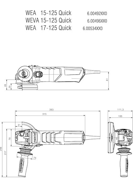 1700 W Açılı Taşlama Makinası Wev 17 – 125 Quick, 1 Adet, 600516000 fiyatları