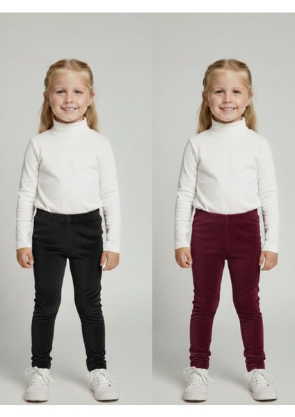 2li Kız Çocuk Fitilli Kadife Tayt - Rahat Kışlık Esnek Leggings