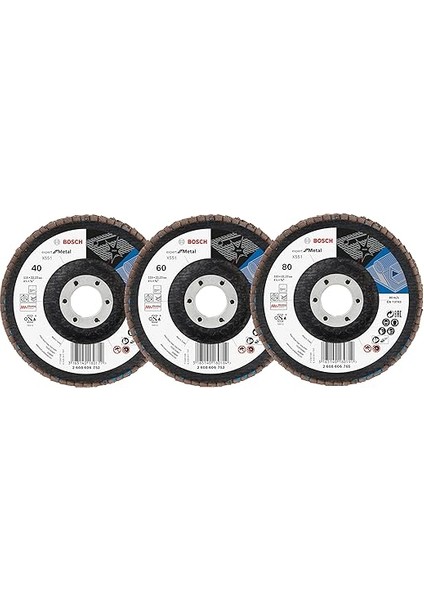 Professional 3 Adet Flap Disk Seti X551 Expert For Metal, Çelik ve Paslanmaz Çelik Taşlama Için, Açılı, 115 Mm, Kum Kalınlığı 40/60/80, Küçük Avuç Taşlama Makineleri Için Uygundur
