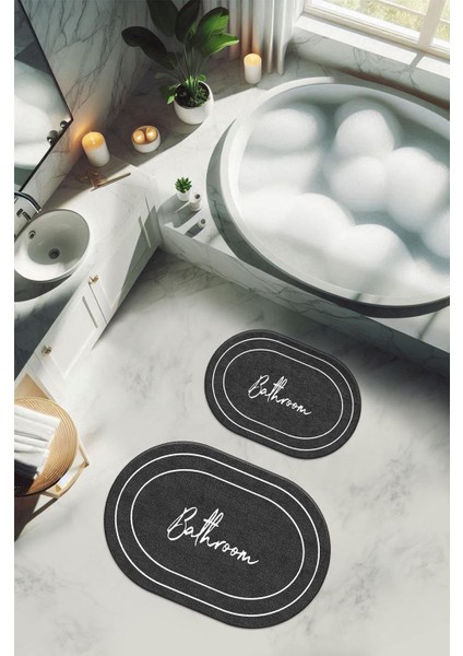 Yıkanabilir Kaymaz Tabanlı Modern Desenli 2'li Banyo Paspas Takımı OBPS0006