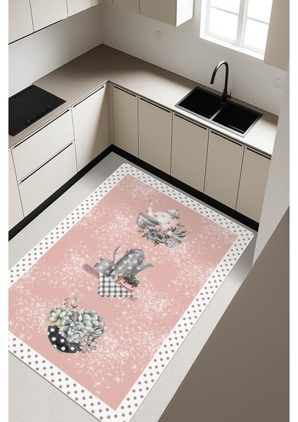 Çaydanlık Desenli Dijital Baskı Kaymaz Taban Mutfak Halısı H0050