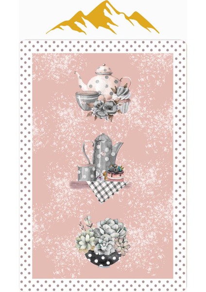 Çaydanlık Desenli Dijital Baskı Kaymaz Taban Mutfak Halısı H0050 modelleri