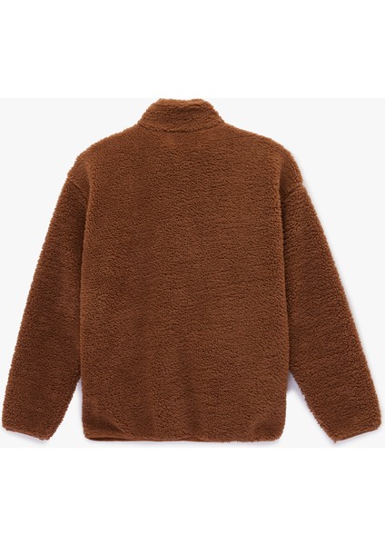 Uzun Kollu Fermuarlı Cepli Dik Yaka Peluş Ceket fiyatları