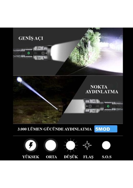 3000 Lümen Güçlü El Feneri WT-604