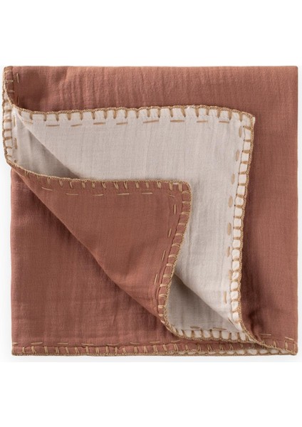 Müslin Çift Taraflı El Işili Bebek Battaniye (Yıkanmıştır) 100X100 cm Naturel Kahve