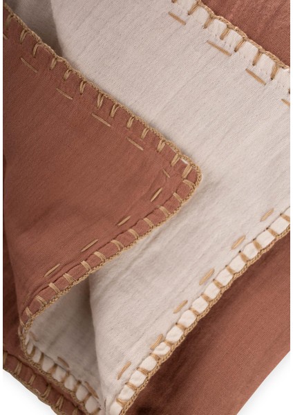 Müslin Çift Taraflı El Işili Bebek Battaniye (Yıkanmıştır) 100X100 cm Naturel Kahve fırsatları