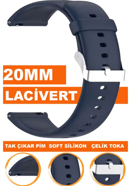 samsung galaxy 4 5 5 pro 6 40mm-42mm-44mm-46mm kasa uyumlu 20mm soft silikon saat kordonu kayışı a72-lacıvert