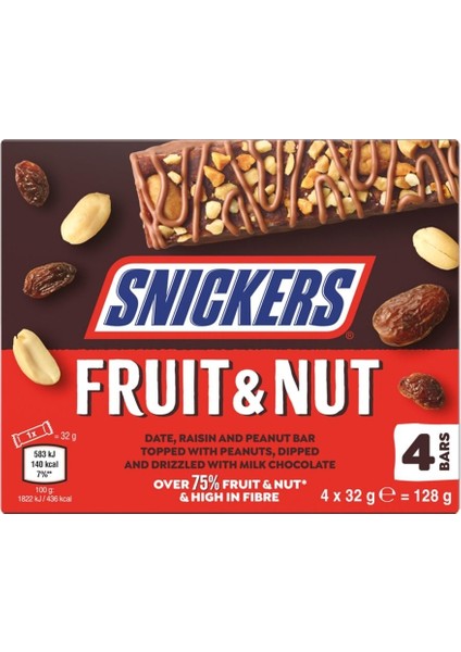 Fruit & Nut 128G (4 x 32G Bar) – Hurmalı Fıstıklı Meyve Barı