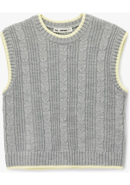 Kolsuz Biyeli Bisiklet Yaka Saç Örgüsü Dokulu Süveter